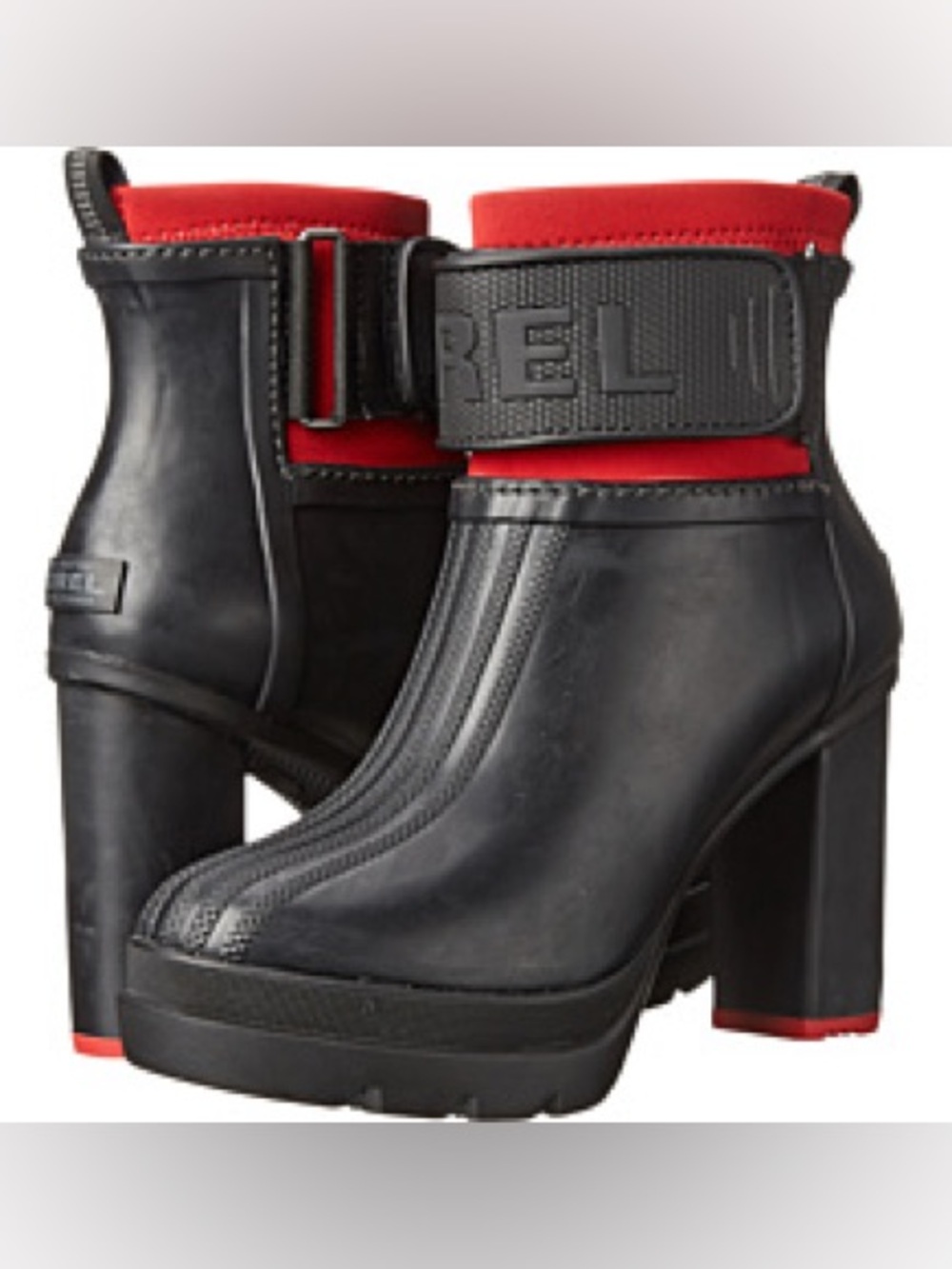 SOREL Medina III Black and Red Platform Ankle Boots with Velcro Strap Size 41.5